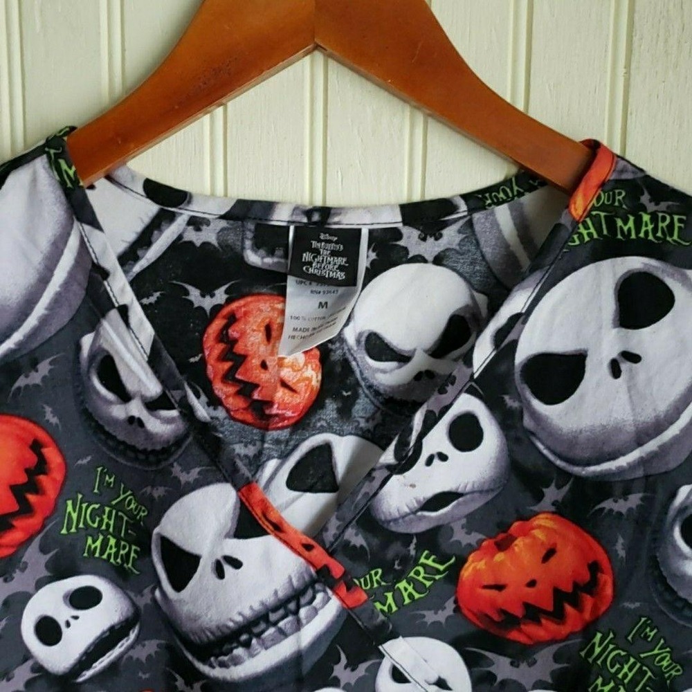Disney Blouse Womens Medium Short Sleeve Jack Skellington Halloween Tunic Top